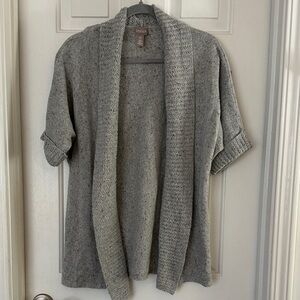 Chicos cotton blend short sleeve grey speckled open front small